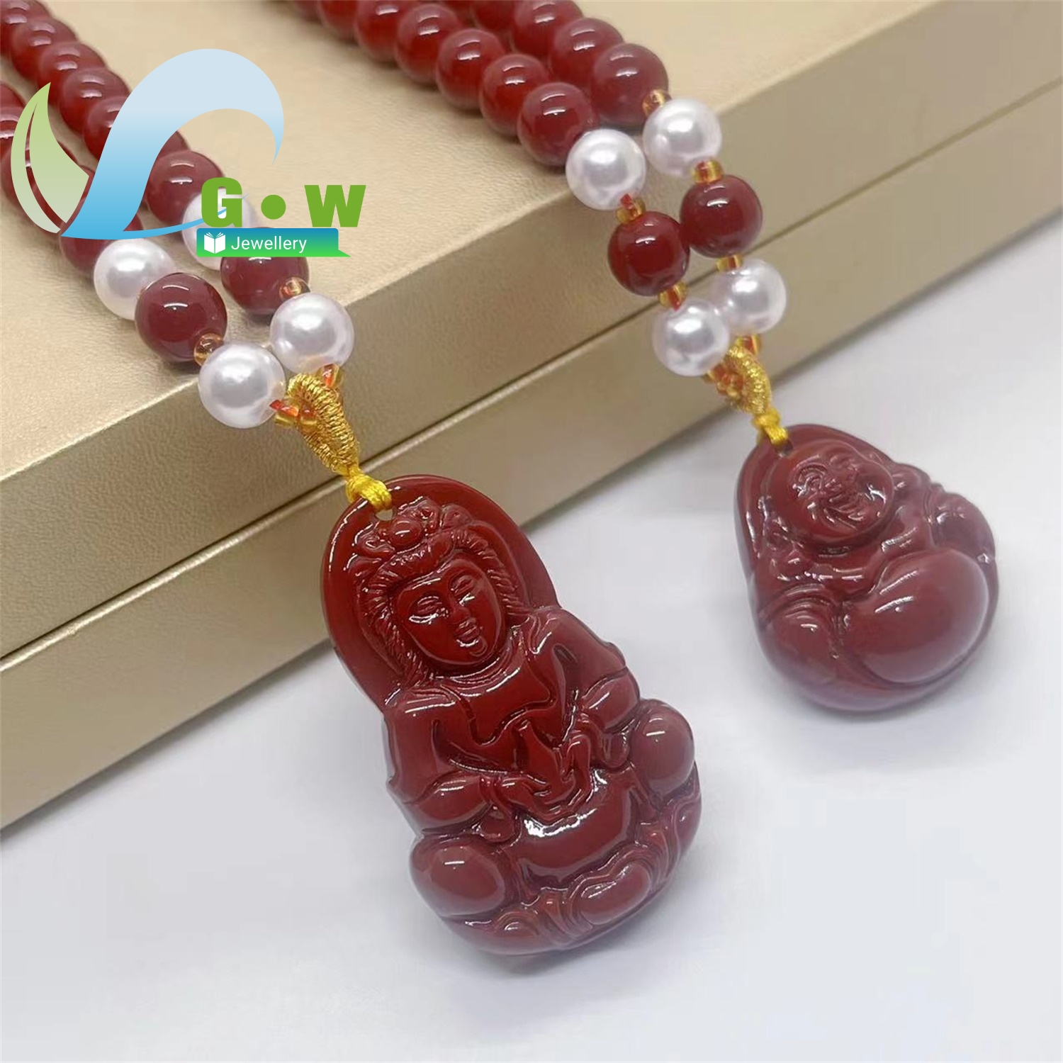 Ethnic Fashion Store - New Cinnabar Guanyin Buddha Pendant Necklace